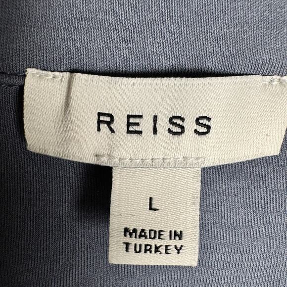 REISS Men’s Short Sleeve Cuban Collar Shirt Large Blue Embroidered Cotton - Picture 10 of 10